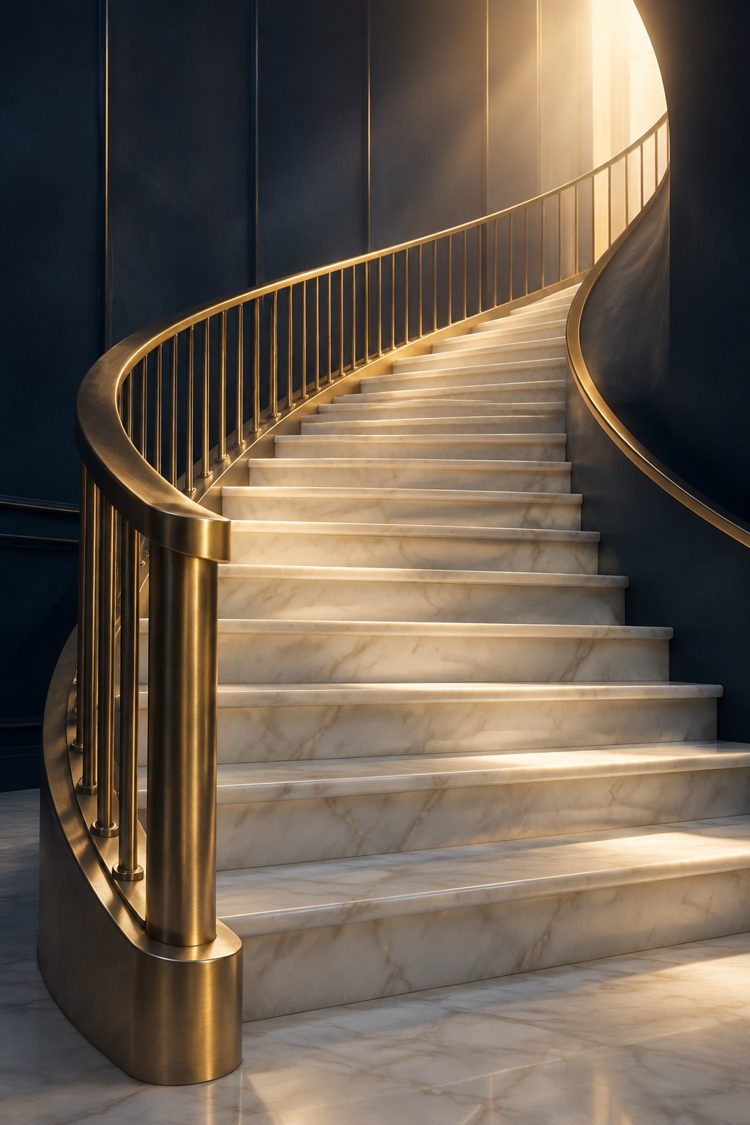 Marble staircase rising toward the light