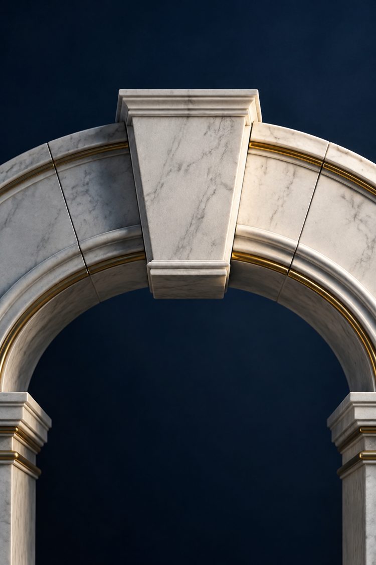 Marble arch with a balanced keystone